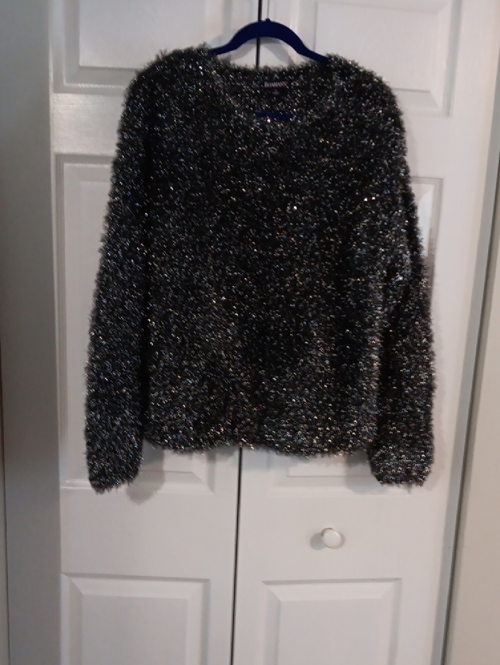 Black Metallic Eyelash Knit Sweater - Women